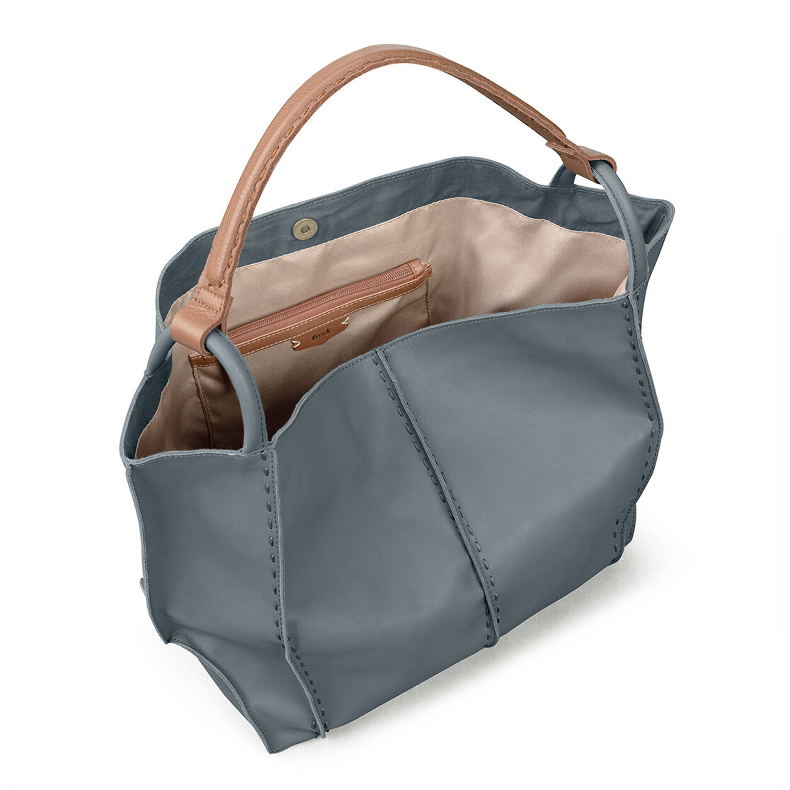 Large TOTE leather bag in light GRAY. Soft natural suede bag