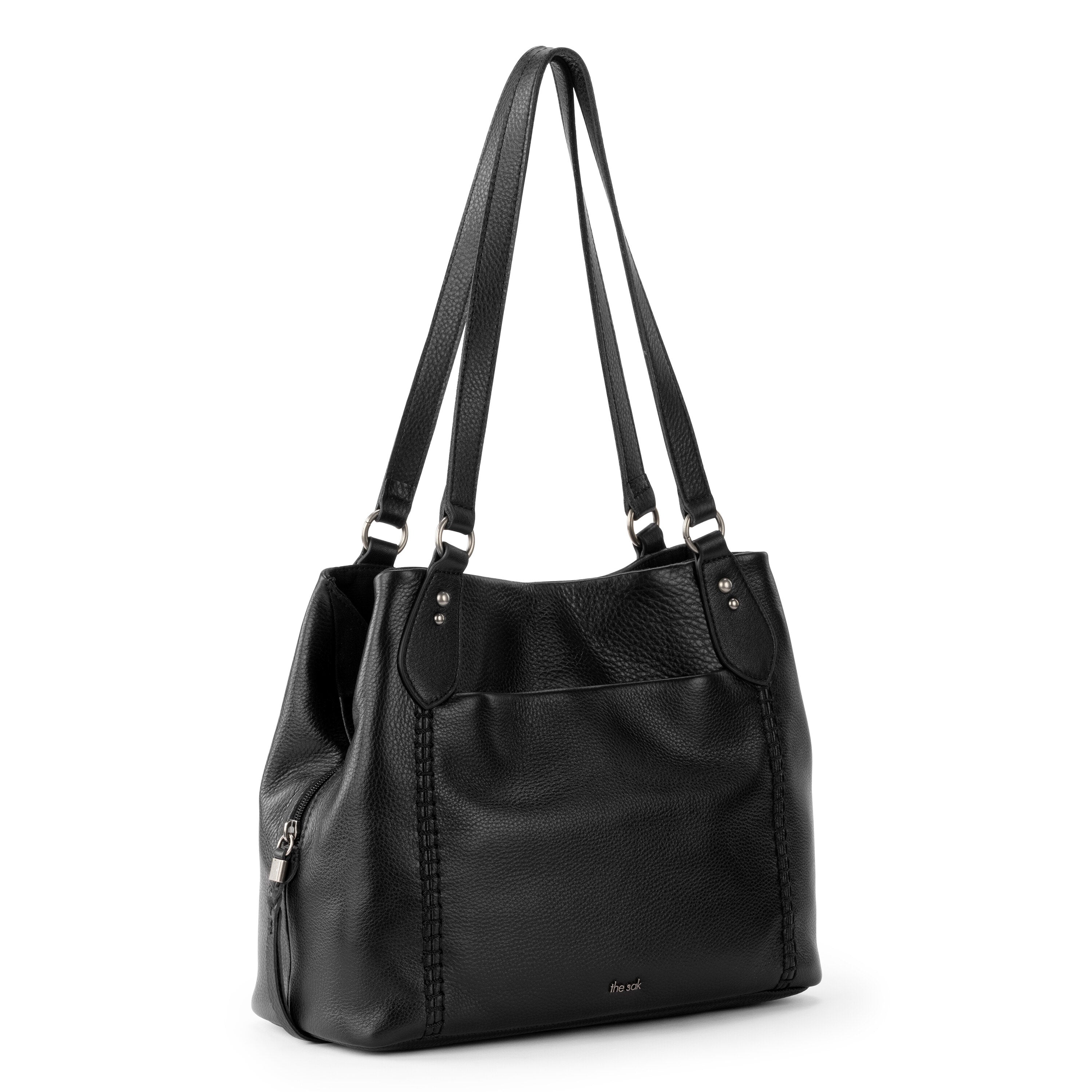 The retailer sak Buttery Soft Black Leather Satchel With Brown Leather Trim